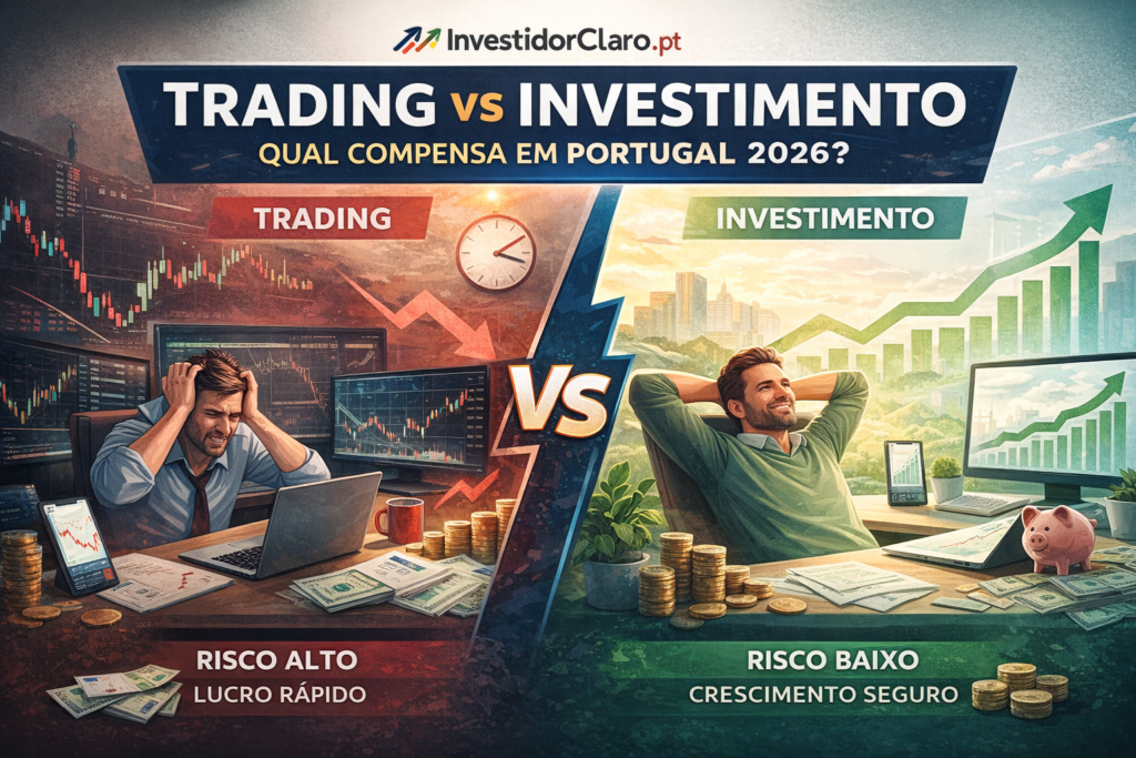 Trading vs investimento em Portugal 2026 comparação gráfico
